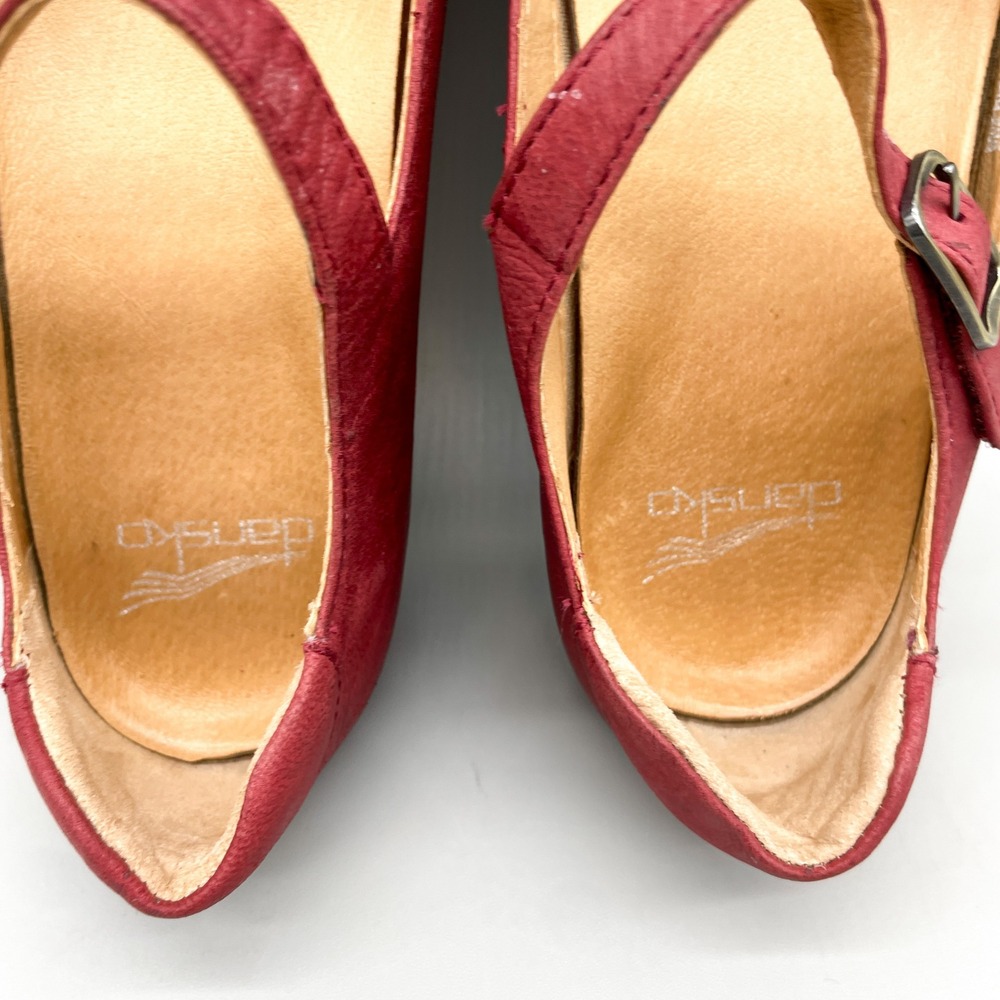 Dansko Womens 39 8.5 Marcella Mary Jane Wedge Red Leather Teacher Office Classic - Picture 10 of 11